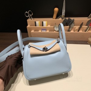 hermes Lindy mini 琳迪 swift皮 T0雾霾蓝 银扣(爱马仕琳迪有几个尺寸)