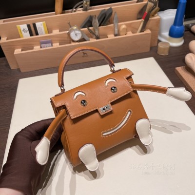 hermes kelly doll 千禧娃娃包 <strong>Swift</strong>皮 37金棕10奶昔白 银扣(爱马仕娃娃包)