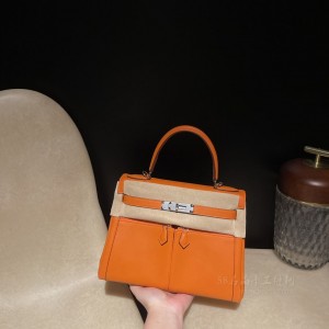 hermes kelly lakis 28cm swift皮 93橙色 银扣(hermes kelly pocket) 细节图