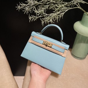 hermes mini kelly 19cm 二代 epsom皮 3P马卡龙蓝 金扣(爱马仕minikelly2代价格)