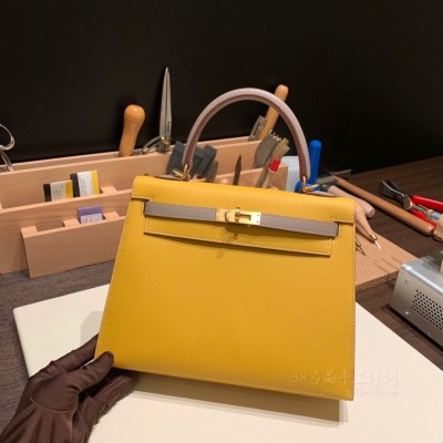 hermes kelly 25cm 凯莉包 epsom皮 拼色 9D拼M8 金扣