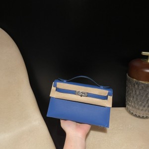 hermes mini kelly Pochette 21cm 一代 swift皮 71法国蓝 高仿