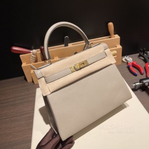 hermes kelly 28cm 凯莉包 山羊皮Chevre 81斑鸠灰 金扣(爱马仕凯莉包全球限量两只)