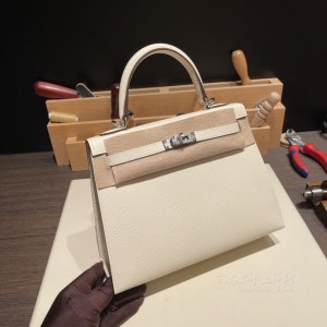 hermes kelly 25cm 凯莉包 epsom皮 i2奶油白 银扣(爱马仕凯莉包二代mini凯莉包)