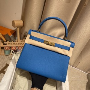 hermes kelly 28cm 凯莉包 togo皮 0F弗里达蓝内拼9I(爱马仕凯莉包内部细节)