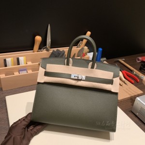 hermes birkin Sellier 25cm epsom皮 外缝 C6灰绿色 银扣(爱马仕birkin灰色系)