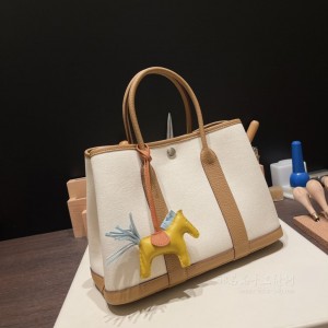 hermes Garden Party 30cm 花园包 帆布拼country皮 4B饼干色(爱马仕花园包用什么皮)