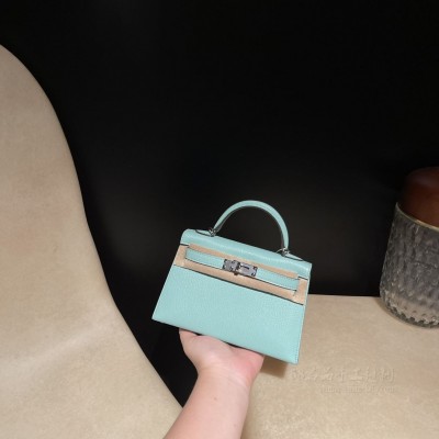 hermes mini kelly 19cm 二代 山羊皮Chevre 79湖水蓝内拼咕蓝(hermes <strong>Evercolor</strong>皮)