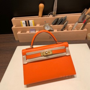 hermes mini kelly 19cm 二代 山羊皮Chevre 93橙色 金扣(hermes evercolor皮)