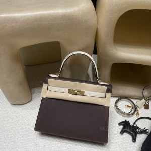 hermes kelly 28cm 凯莉包 togo皮 46乌木色拼10奶昔白 金扣