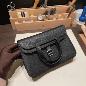 hermes Halzan 25cm TC Clemence皮 89黑色 银扣(爱马仕黑银包包多少钱)