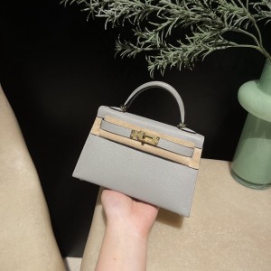 hermes mini kelly 19cm 二代 epsom皮 4Z海鸥灰 金扣