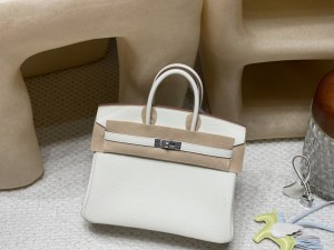 hermes birkin 25cm 铂金包 togo皮 0T蘑菇白 银扣(爱马仕铂金包银扣和金扣)