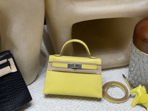 hermes mini kelly 19cm 二代 0Y 柠檬酒黄 银扣(爱马仕柠檬黄kelly28)