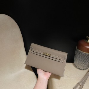 hermes kelly elan 腋下包 Madam 皮 18大象灰金扣 图片