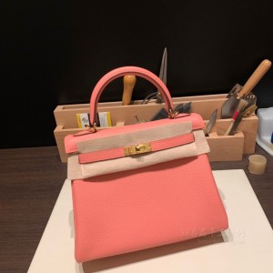 hermes kelly 25cm 凯莉包 togo皮 玫瑰粉 金扣(爱马仕凯莉包25和28哪个好)