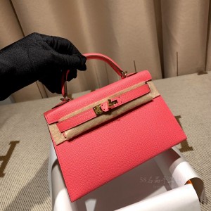 hermes mini kelly 19cm 二代 epsom皮 8W唇膏粉 金扣(hermes mini kelly二代尺寸)