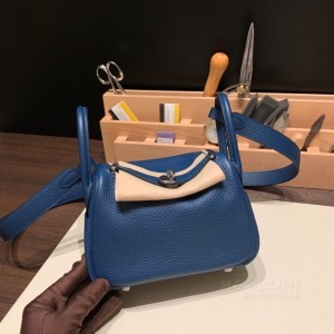 hermes Lindy mini 琳迪 TC Clemence皮 S4深邃蓝 银扣(爱马仕琳迪包用的什么皮)