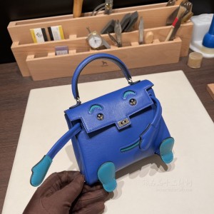 hermes kelly doll 千禧娃娃包 swift皮 7T电光蓝7F孔雀蓝 银扣(爱马仕凯莉娃娃包)