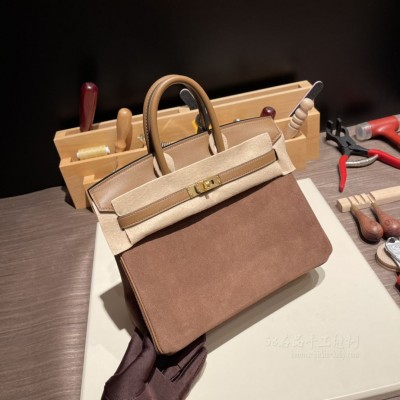 hermes birkin 25cm 铂金包 Grizzly麂皮拼<strong>Swift</strong>皮 3G栗子色(爱马仕铂金包开箱视频)