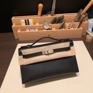 hermes mini kelly Pochette 21cm 一代 swift皮 89黑色 银扣(hermes mini kelly二代) 上身图