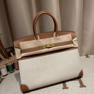 hermes birkin 35cm 铂金包 帆布拼福宝马鞍皮(爱马仕铂金包皮料)