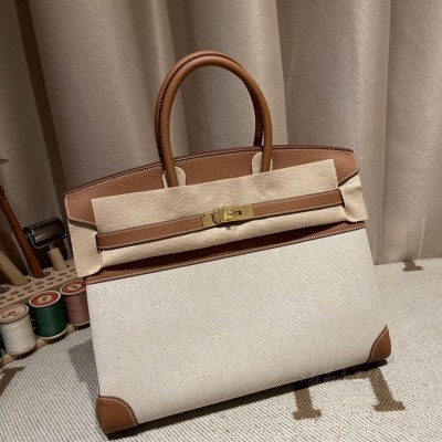hermes birkin 35cm 铂金包 帆布拼福宝<strong>马鞍皮</strong>(爱马仕铂金包皮料)