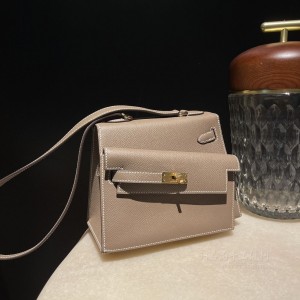 hermes kelly desordre 双面凯莉 epsom皮 18大象灰 金扣(爱马仕凯莉包灰色) 细节图