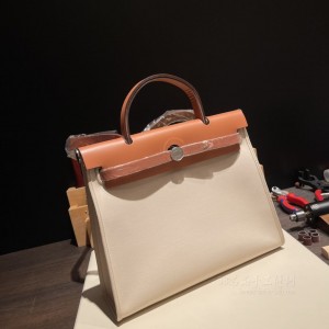 hermes herbag 31cm 帆布包 外缝 米白拼啡色(hermes帆布包价格)