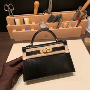 hermes mini kelly 19cm 二代 lizard蜥蜴皮 89黑色金扣(爱马仕蜥蜴皮是哪个地区的皮)