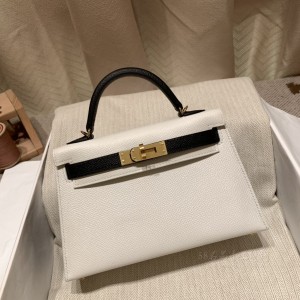 hermes mini kelly 19cm 二代 epsom皮 01纯白拼89黑色 金扣