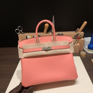 hermes birkin 25cm 铂金包 togo皮 夏日粉 银扣(爱马仕铂金包银扣和金扣)