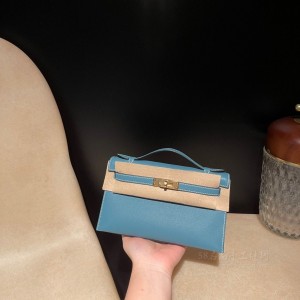 hermes mini kelly Pochette 21cm 一代 swift皮 75牛仔蓝 金扣(爱马仕牛仔蓝绝版) 价格