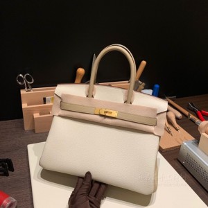 hermes birkin 30cm 铂金包 togo皮 10奶昔白拼S2风衣灰 金扣(hermes铂金包价格)