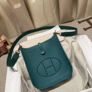 hermes Evelyne mini 16cm 伊芙琳TC Clemence皮 Z6孔雀绿 银扣