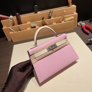 hermes mini kelly 19cm 二代 epsom皮 X9锦葵紫10奶昔白