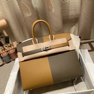 hermes birkin Casaque 25cm 三拼色 芝麻色 18大象灰 0F弗里达蓝 银扣