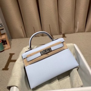 hermes mini kelly 19cm 二代 epsom皮 T0雾霾蓝 银扣(爱马仕mini kelly二代黑色)