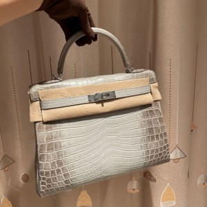 hermes kelly 32cm 凯莉包 尼罗鳄鱼皮nilo crocodile Matte雾面 喜马拉雅Himalayan 银扣