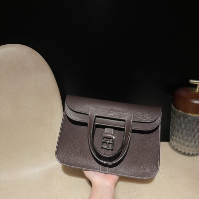 hermes Halzan 31cm 福宝<strong>马鞍皮</strong>Barenia faubourg 46乌木色