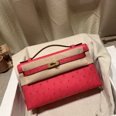 hermes mini kelly Pochette 21cm 一代 南非KK鸵鸟皮ostrich E5糖果粉 金扣(爱马仕鸵鸟皮是真的鸵鸟皮吗) 官网