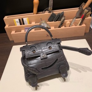 hermes kelly doll 千禧娃娃包 Alligator美洲鳄鱼皮 Matte雾面 千禧 88石墨灰拼89黑色 银扣