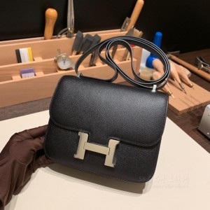 hermes Constance 19cm 康康 空姐包 epsom皮 89黑色 银扣