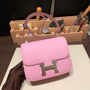 hermes Constance 19cm 康康 空姐包 epsom皮 X9锦葵紫 银扣(爱马仕康康包项链官网图)