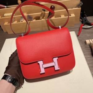 hermes Constance 19cm 康康 空姐包 epsom皮 S3心红X9锦葵紫珐琅扣