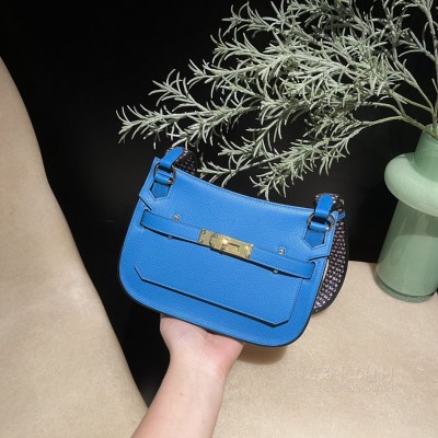 hermes jypsiere mini 23cm 吉普赛 <strong>Evercolor</strong>皮 0F弗里达蓝 金扣(hermes吉普赛28背法)