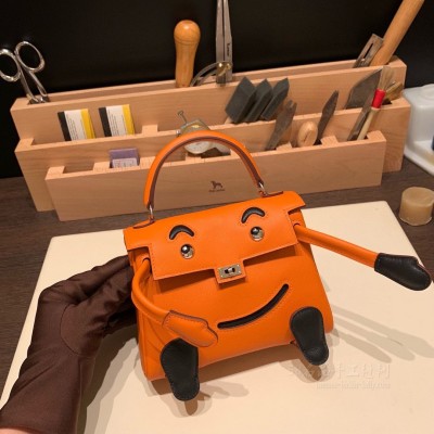 hermes kelly doll 千禧娃娃包 <strong>Swift</strong>皮 93橙色拼89黑色银扣(爱马仕娃娃包)