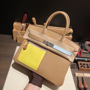 hermes birkin Colormatic 30cm swift皮 限定六拼色 0M玛萨拉茶色 银扣(hermes danse)