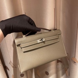 hermes mini kelly Pochette 21cm 一代 epsom皮 18大象灰Etoupe 银扣(爱马仕大象灰birkin包) 尺寸