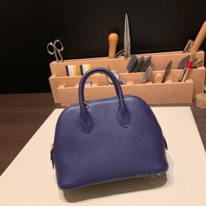 hermes bolide mini 18cm 保龄球 山羊皮Chevre M3水墨蓝 金扣